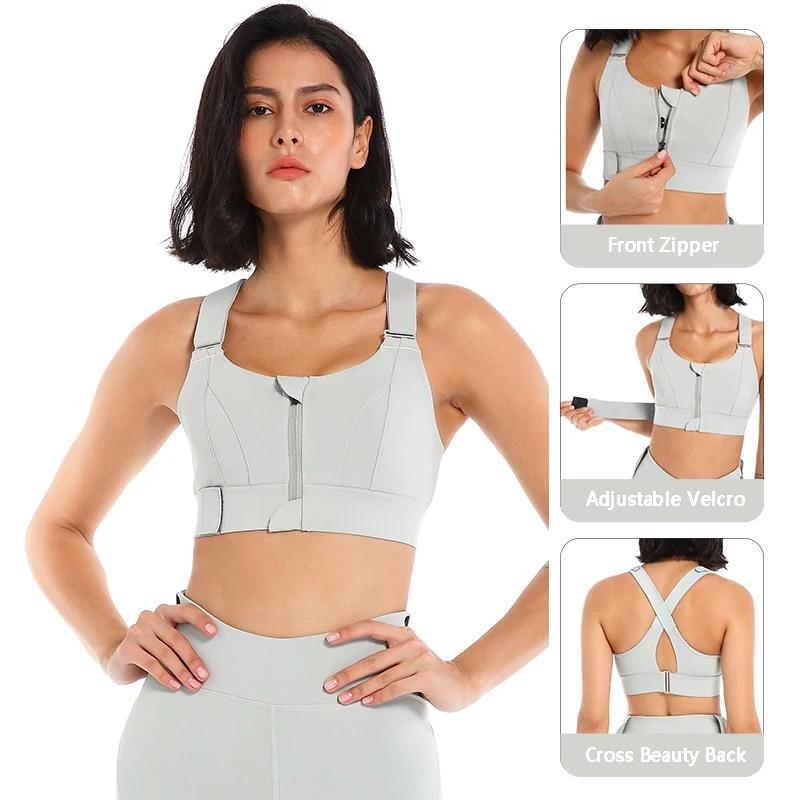 Femmes Sport soutien-gorge collants haut court Yoga gilet avant fermeture éclair grande taille sangl