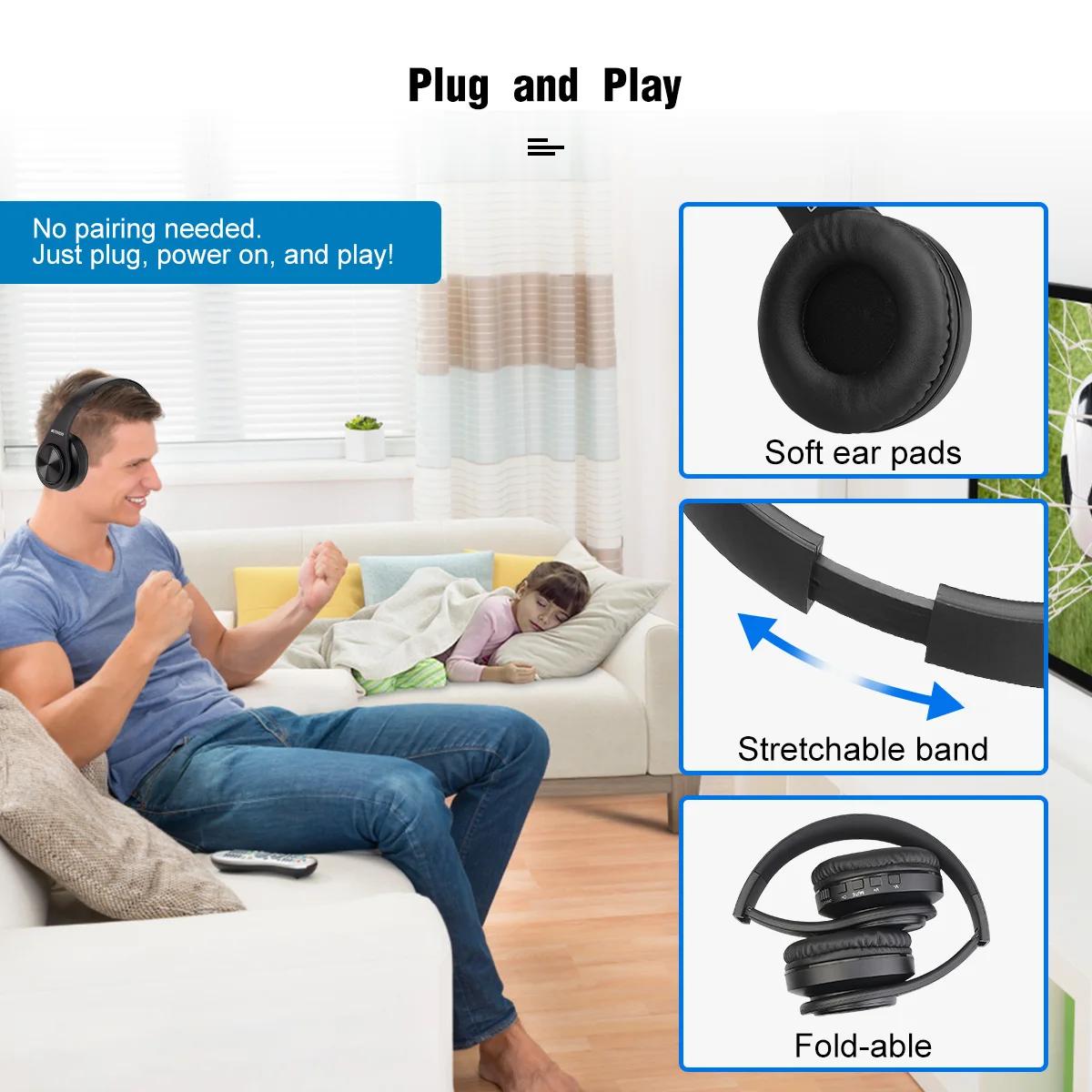 Retekess-Casque sans fil pliable TA005, stéréo, TV, sauna, signal téléphonique, portée 30m, clé muet
