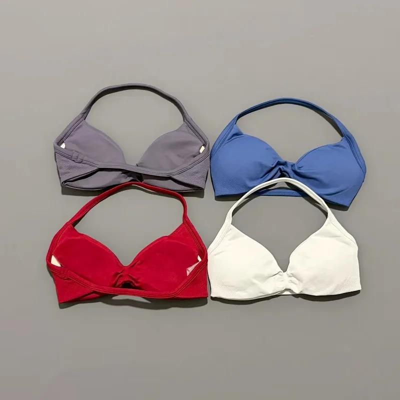 Soutien-gorge de sport à bretelles fines pour femme, maintien élevé, sans couture, style halter, eff