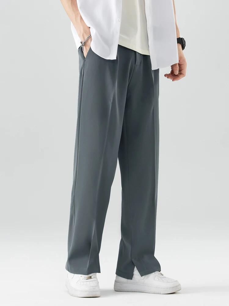Pantalon décontracté en Polyester pour hommes, respirant, mode coréenne, taille Semi-large, droit, a