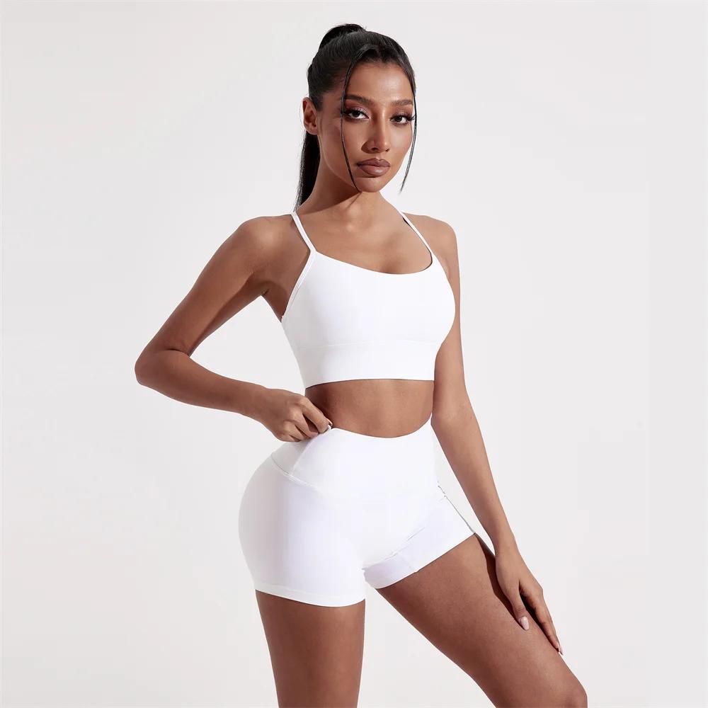 Ensemble court Yoga femme 2 pièces dos croisé - Soutien-gorge Y Shine + leggings taille haute - Sport serré sexy