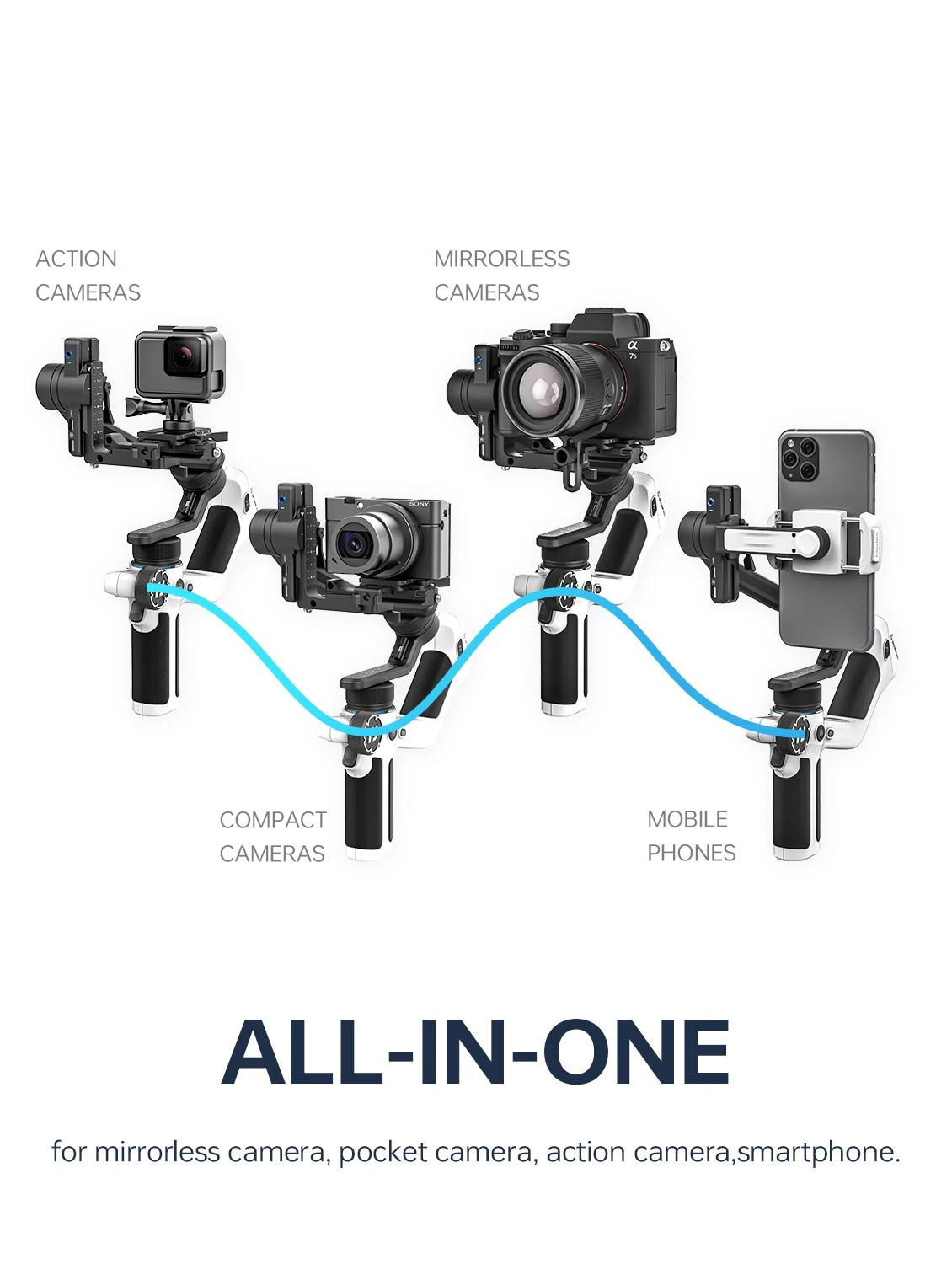 FeiyuTech SCORP Mini 2 Gimbal Portable 3 Axes pour Appareil Photo Hybride, Caméra d’Action et Smartp