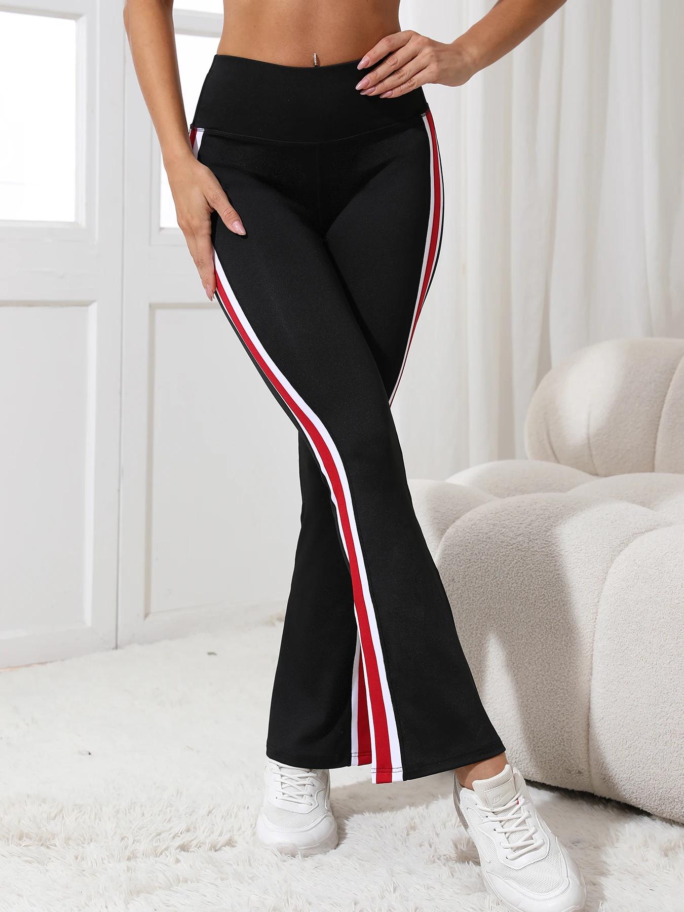 Ensemble 1 pièce de pantalon décontracté à cloche bloquée de couleur pour femmes, avec taille haute