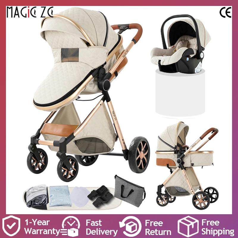 Poussette 3 en 1 pour bébé, paysage haut, avec siège de voiture et couffin, landau chaud, multifonct