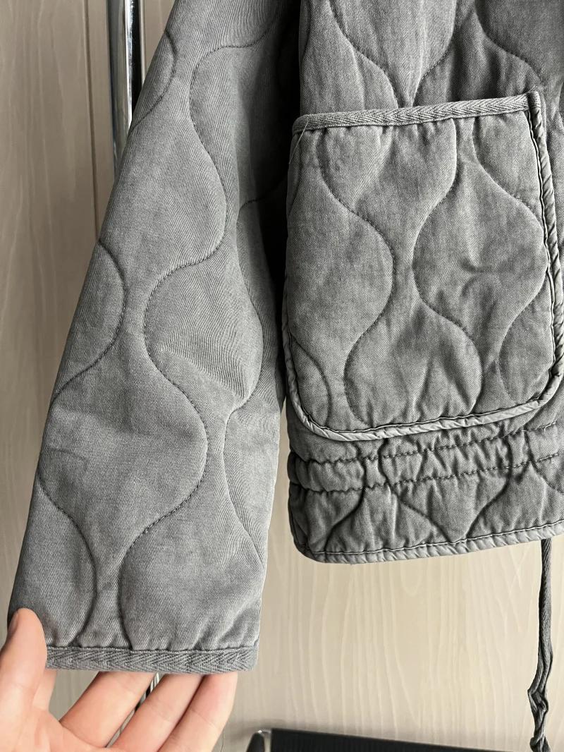 Nouvelle veste en coton pour femme 2025, style ample vintage, col montant, fermeture éclair, grandes