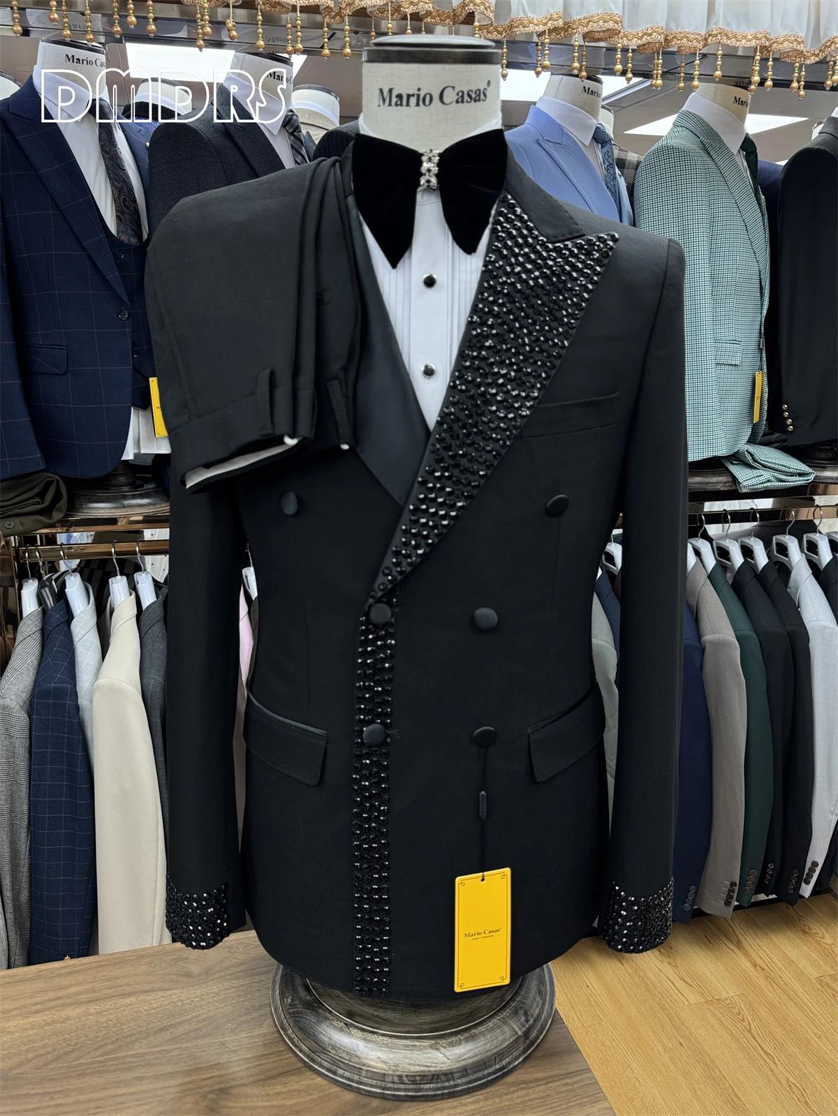Ensemble de blazer et pantalon à double boutonnage pour hommes, tenue de Rhde luxe, costume de fête,