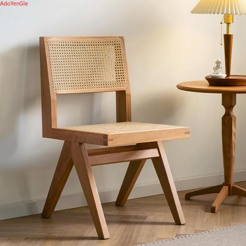 Chaise en rotin et bois massif, accoudoir, chaises de salle à manger, bureau, cuisine nordique, sall