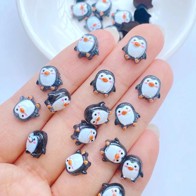 50pcs nouveau mignon 9mm résine Mini pingouin série dos plat pierre Figurines bricolage mariage Scra