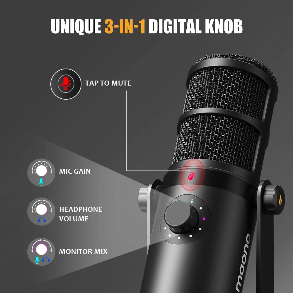 Maono – Microphone dynamique USB/XLR, tout en métal, avec prise casque à Gain muet à une touche et c