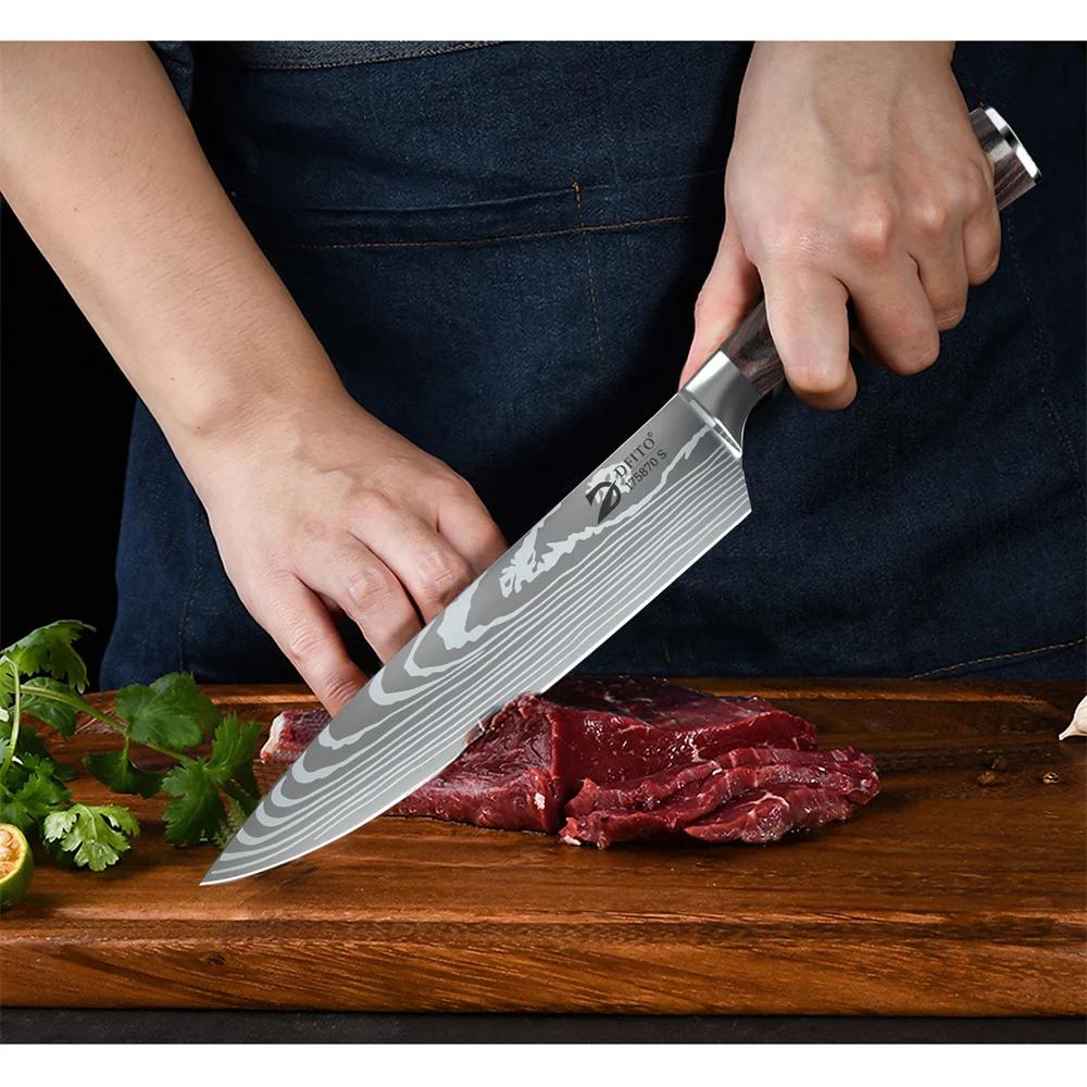 MDHAND 8 pièces couteau de cuisine damas acier inoxydable couteau de Chef utilitaire épluchage désos