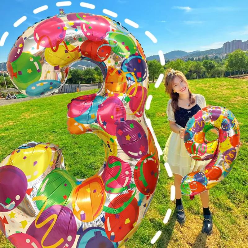 Grands ballons numériques colorés en aluminium pour enfants et adultes, décoration de fête d'anniver