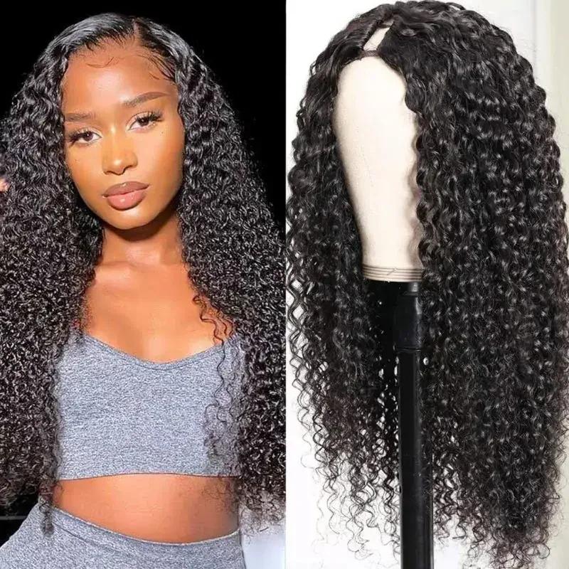 Perruque Brésilienne Bouclée en V pour Femme, Cheveux Humains Remy, Deep Wave, 250% Sans Colle, 30 3