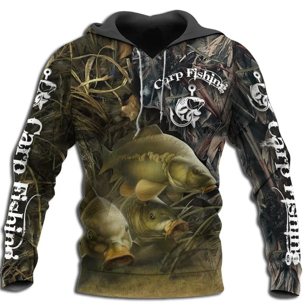 Mode hommes à capuche Cool carpe pêche 3D imprimé Harajuku sweat unisexe pull décontracté sweat à ca