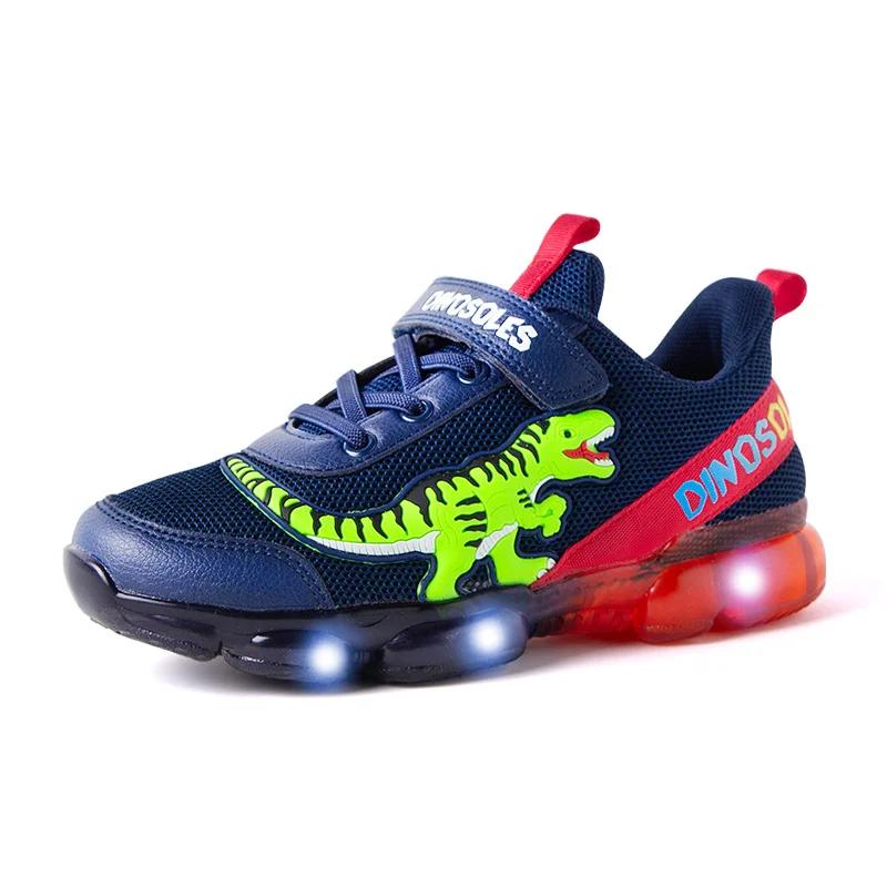 EXDINO T-REX LED 2-9Y garçons printemps automne maille chaussures de Tennis brillant enfants enfants