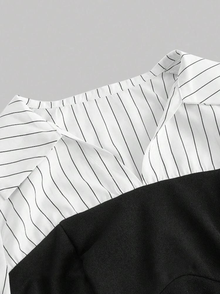 Chemise à revers épissé rayé pour femmes, tenue de bureau élégante, Style Business décontracté
