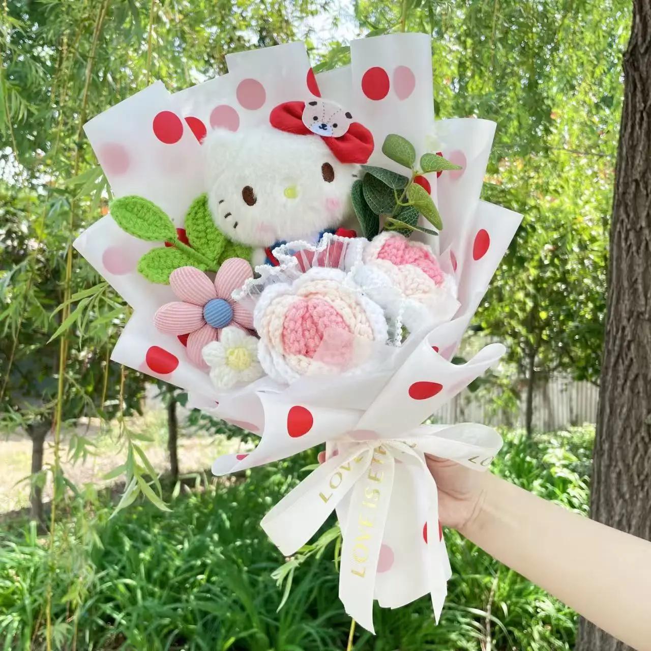 Dessin animé ma mélodie Kuromi cannelle Kt chat en peluche poupée jouet fleur Bouquet boîte-cadeau s
