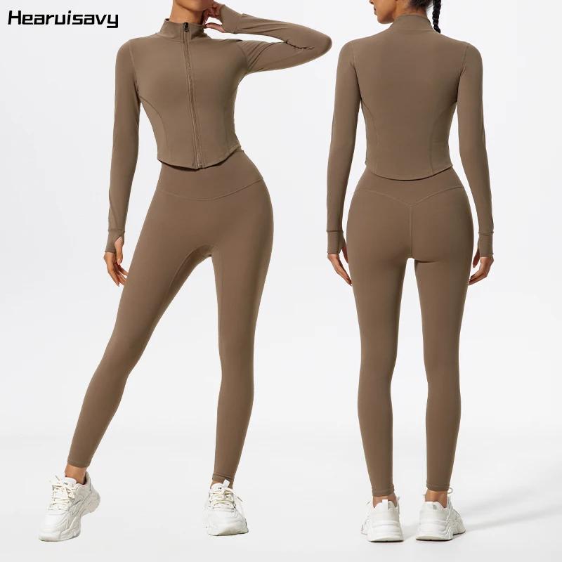 Ensemble de sport pour femme Hearuisavy, 2 pièces, tissus ultra-doux, manches longues, vêtements de