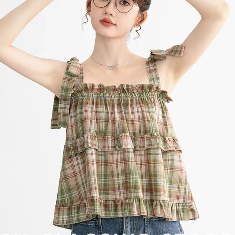 Y2K femmes chaudes été Acubi japon Vintage Gyaru réservoirs et Camis à lacets vert haut court à carr