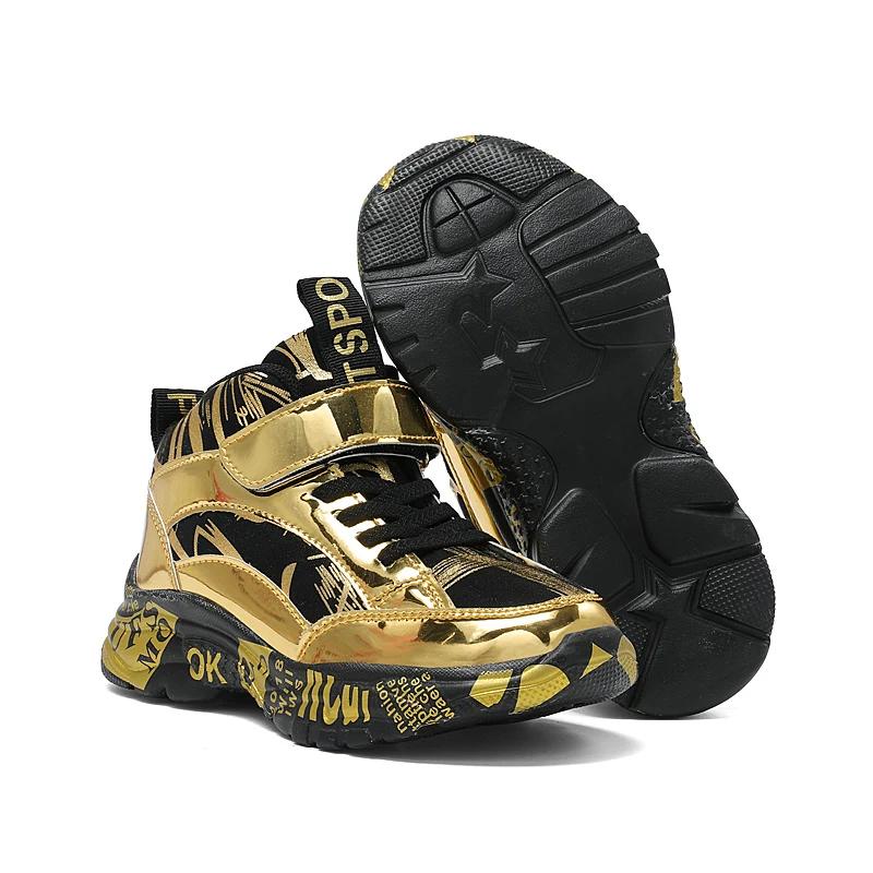 Nouveaux enfants espadrilles décontractées mode doré enfants chaussures basket-ball en cuir baskets