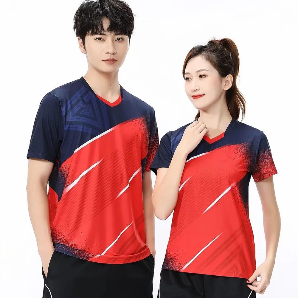 T-shirt de tennis et de ping-pong à séchage rapide pour hommes et femmes, manches courtes, maillot d