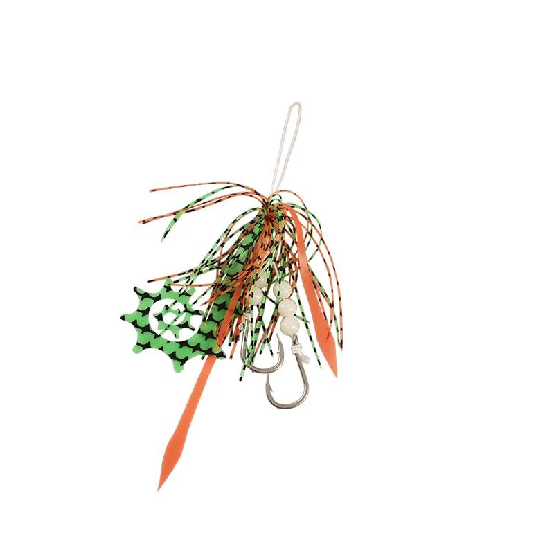 20 pièces Jig crochet en caoutchouc jupe vivaneau perles lumineuses en acier au carbone Double croch