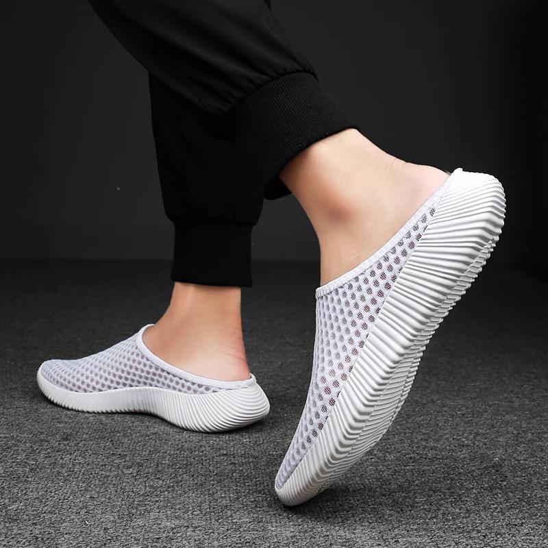 Chaussures d'été femmes demi-pantoufles maille unisexe - Tennis légères respirantes intérieur extérieur mode