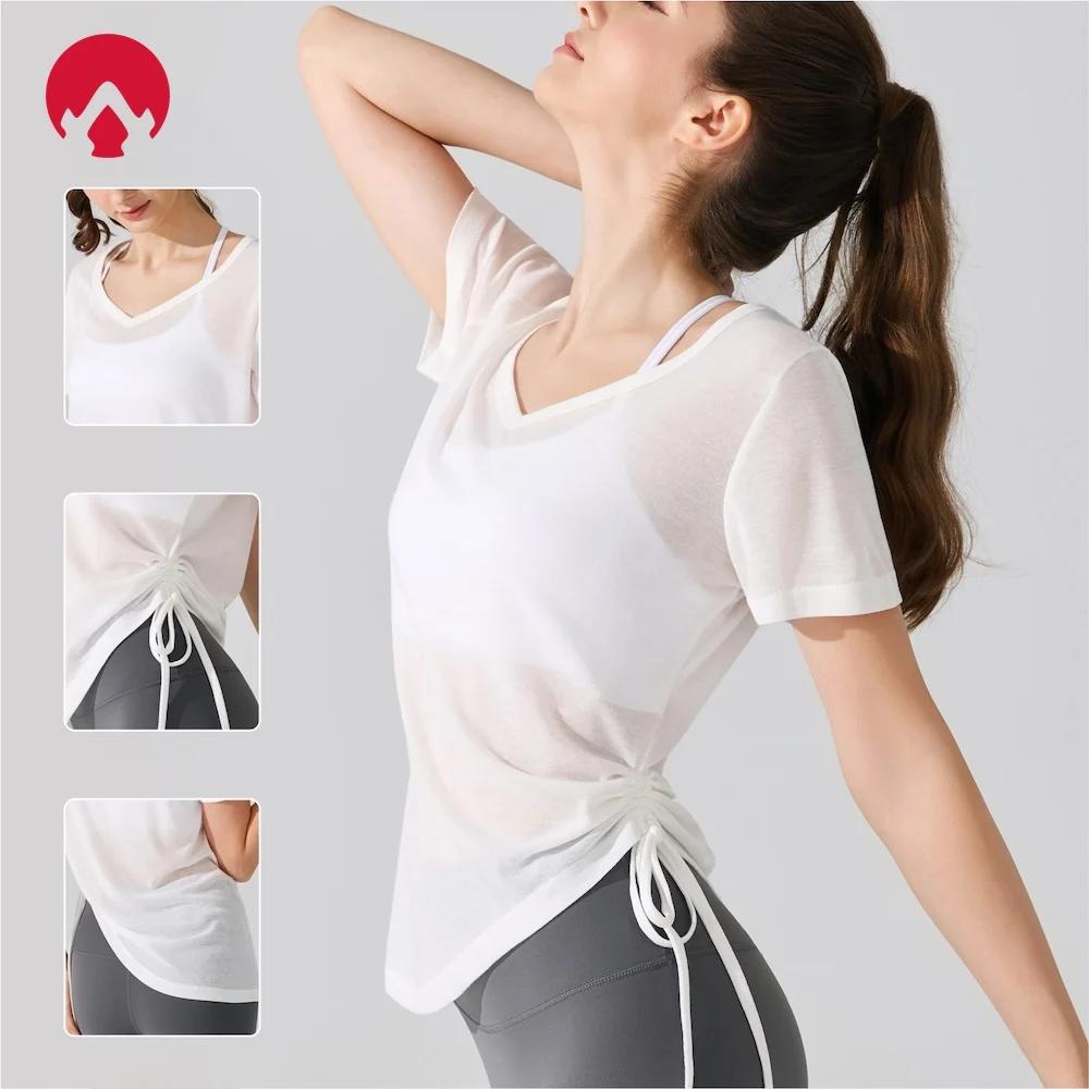 2025 T-shirt athlétique à manches courtes coupe ample pour femme – Conception à cordon plissé – Haut