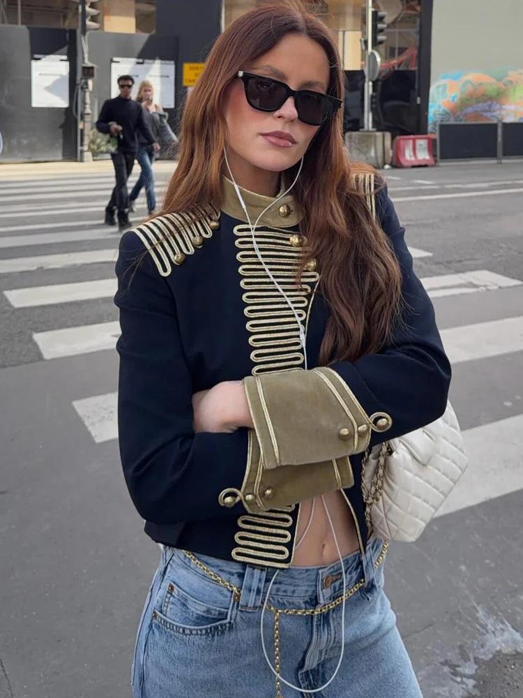 HH 2026 Nouvelle Veste Courte Femme Tendance à Col Montant et Boutonnage Simple, Manches Longues, Co