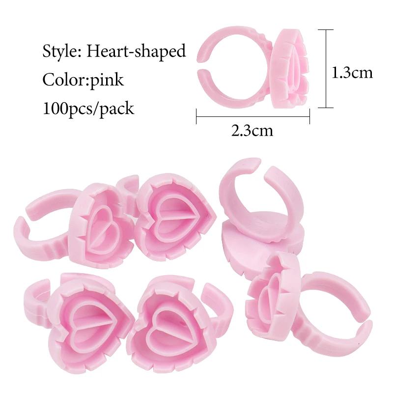 Porte-anneau de colle jetable pour cils, 100 pièces, tasse en plastique en forme de cœur, support de
