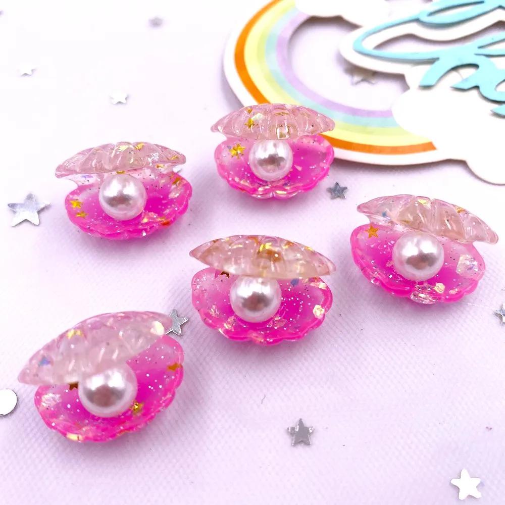 10 pièces paillettes résine colorée 3D coquille de perle ouverte Flatback Cabochon Scrapbook accesso