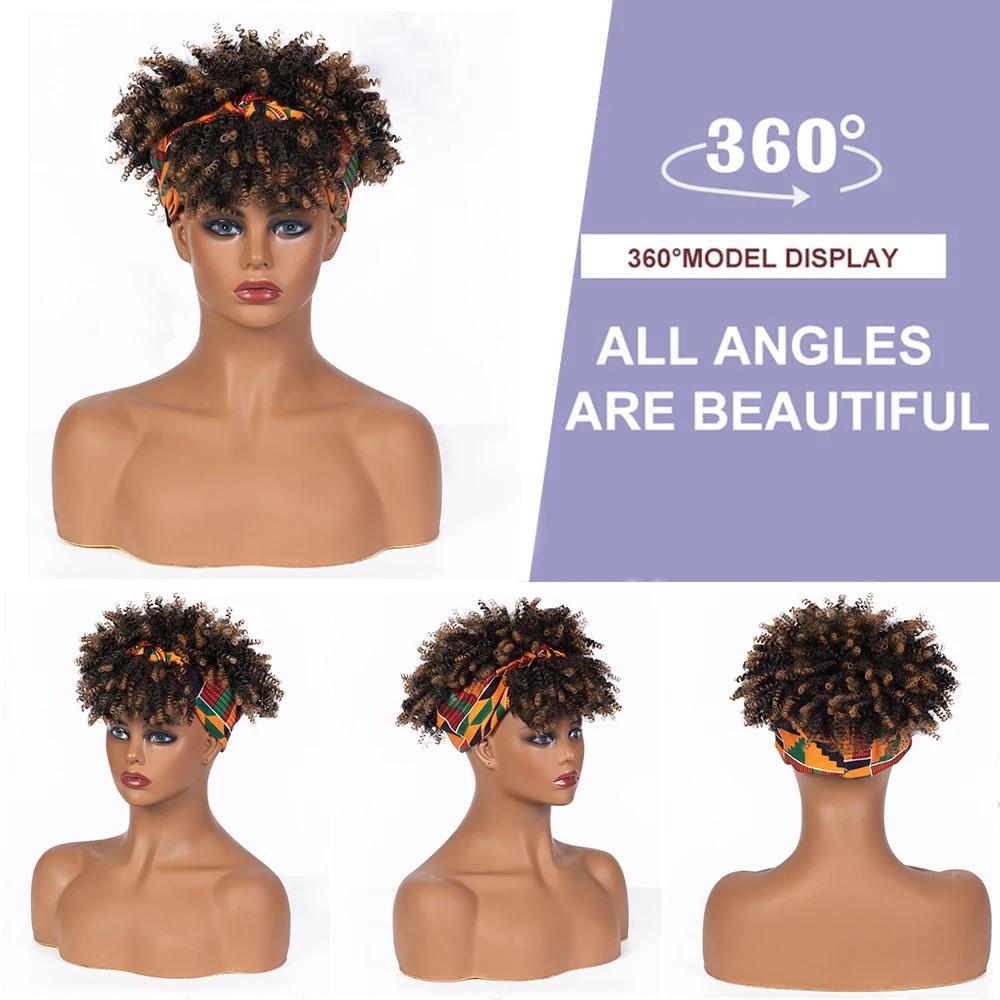 Perruque bandeau courte crépue bouclée Blonde ombrée Afro perruque bandeau bouclée avec frange pour