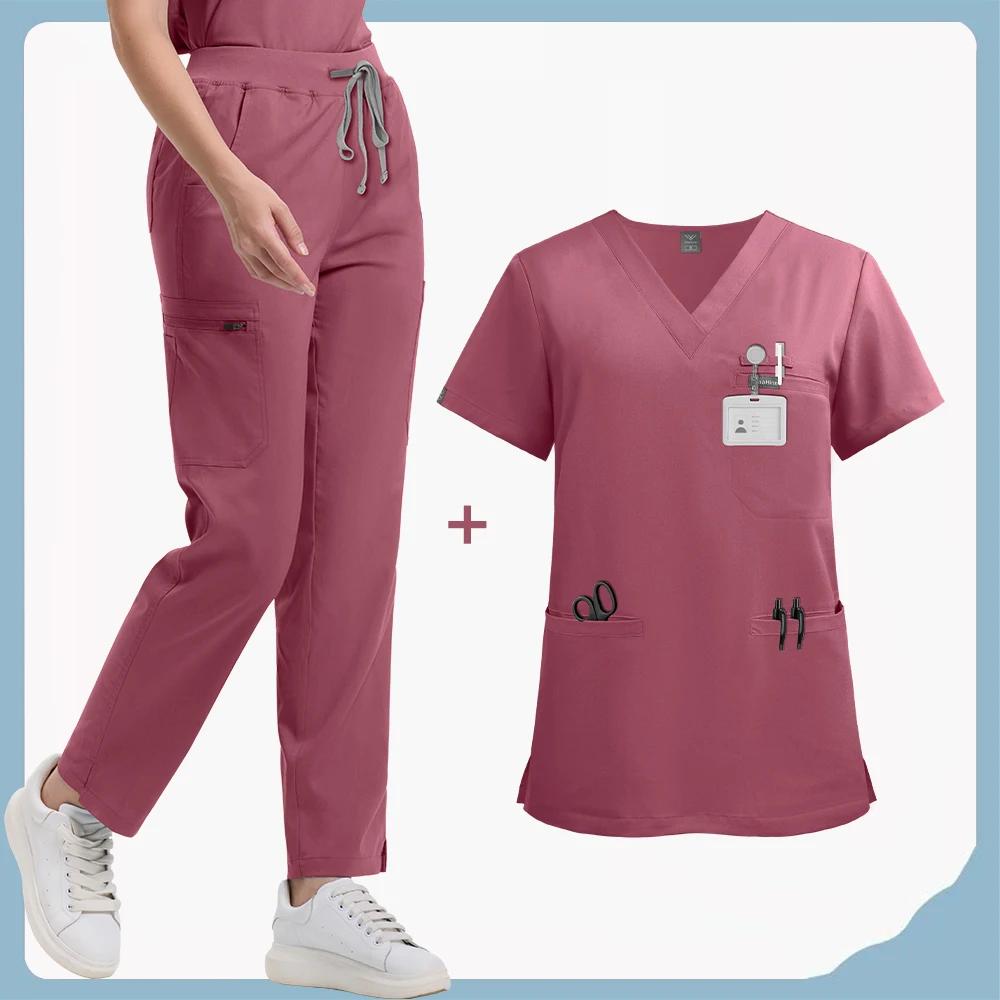 Vêtements de travail hospitaliers, robes chirurgicales médicales unisexes haut de gamme, accessoires