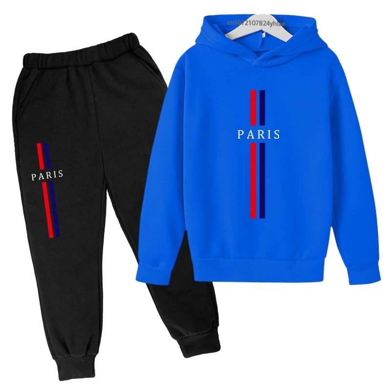 Enfants automne printemps décontracté Paris imprimer 2 pièces sweat à capuche + pantalon survêtement