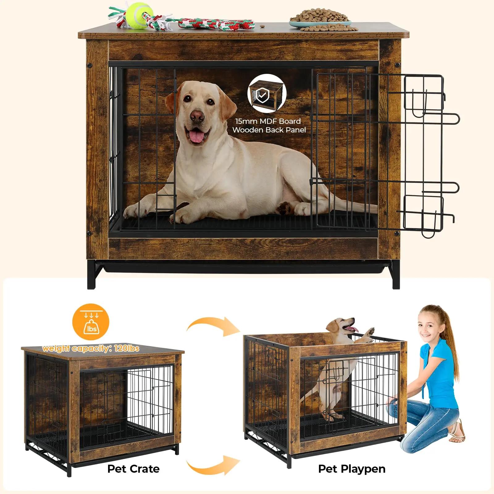 AOOU-Table d'appoint moderne en bois pour chien avec doubles portes, chenil pour chien, meubles de c