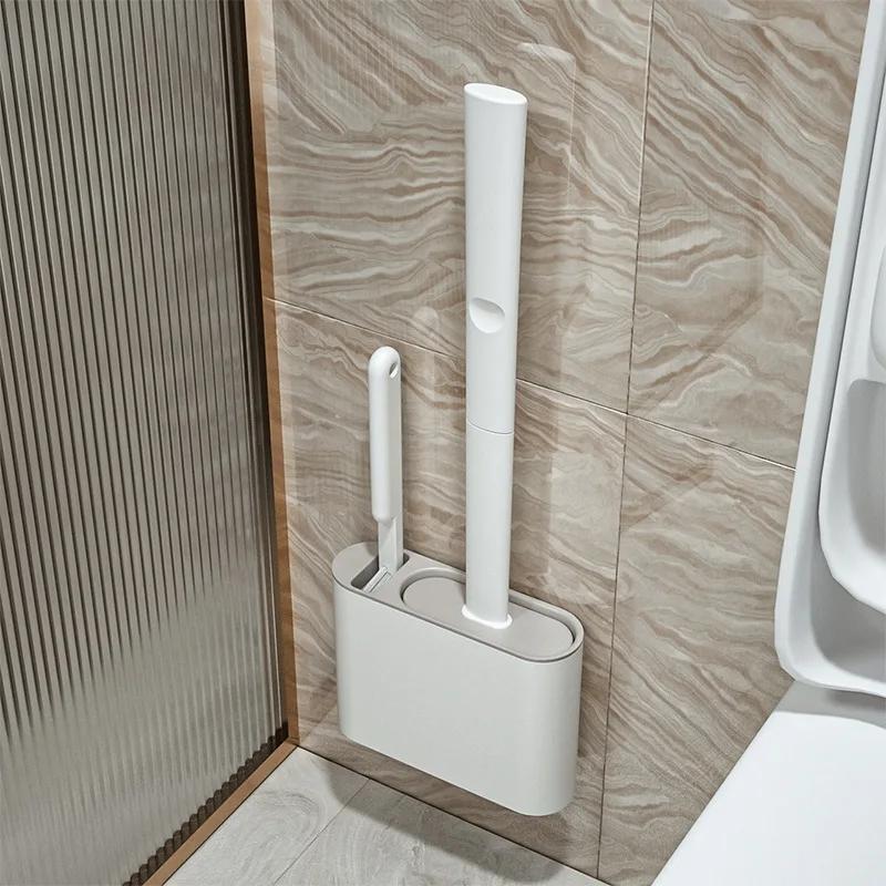 Brosse de nettoyage de brosse de toilette en Silicone, tête plate, Flexible, mural, nettoyeur de cuv