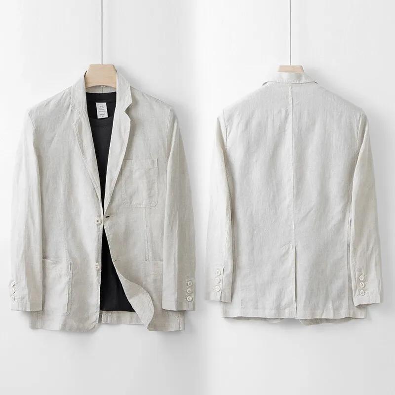 Veste de costume 100% lin pour hommes, haut d'été léger et respirant, couleur pure, léger, de luxe,