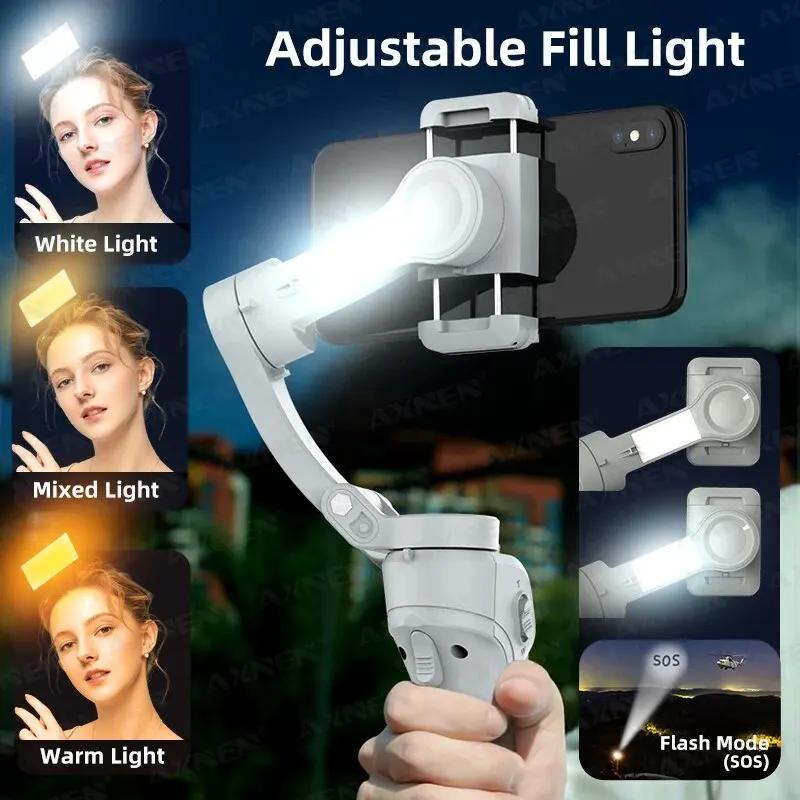 Stabilisateur portatif à cardan 3 axes HQ6 pour téléphone portable, avec lumière de remplissage, sui