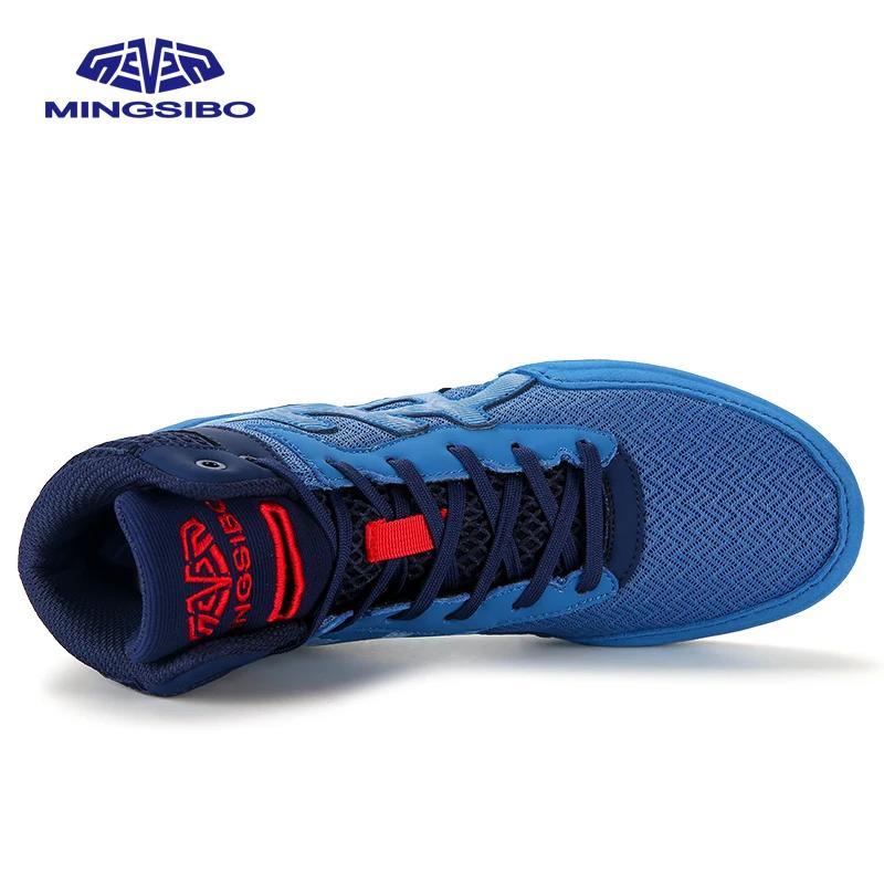 Original MINGSIBO mi coupe bleu baskets de boxe unisexe respirant lutte chaussures de combat vêtemen