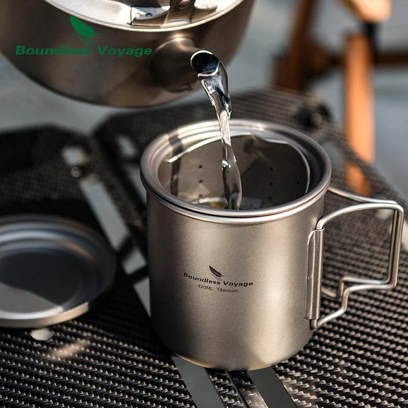 Tasse en titane de Voyage sans limites de 420 ml avec passoire et couvercle tasse à thé monocouche d
