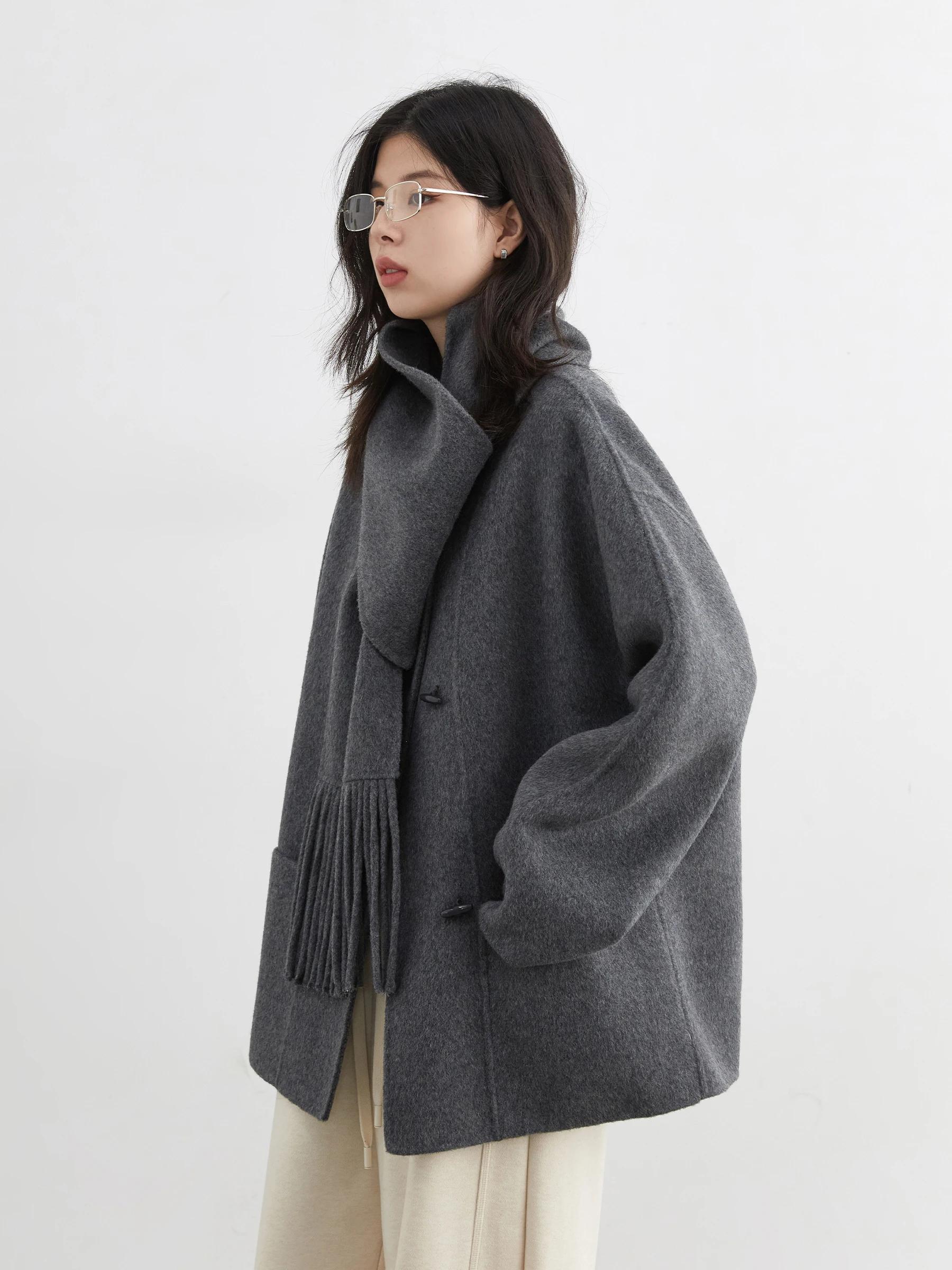CHIC VEN femmes manteau en laine solide ample simple boutonnage pardessus Double face bureau dames m