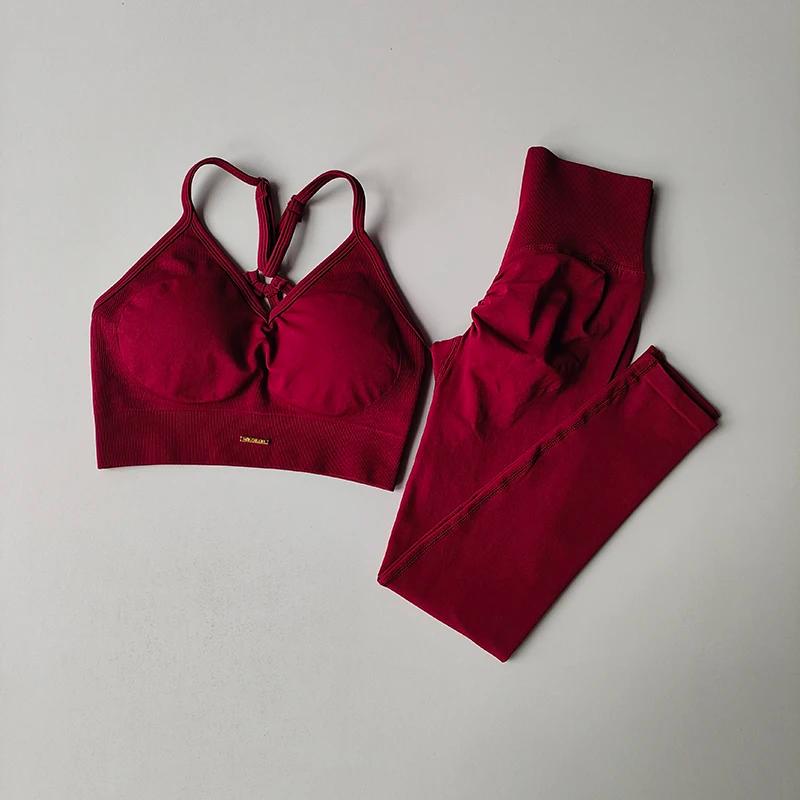Ensemble de Fitness sans couture pour femmes, soutien-gorge, col en v, Leggings, Yoga, exercice à sé