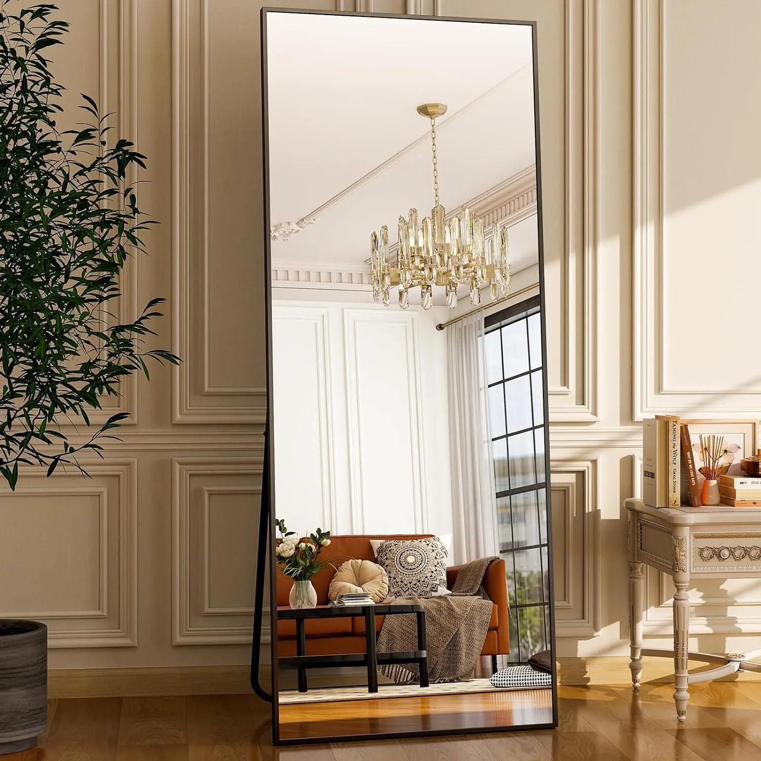 Miroir de sol Miroir pleine longueur - Rectangle 21" x 64", cadre en aluminium mural autoportant et