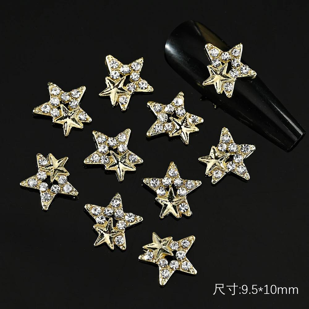 10 pièces 3D argent pentagramme étoile Nail Art alliage strass luxe métal étoile breloques ongles bi