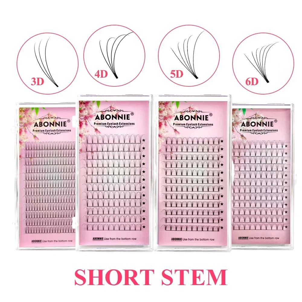 ABONNIE Extensions de cils russes pré-faits en éventail à tige courte 3D/4D/5D/6D, extensions de cil