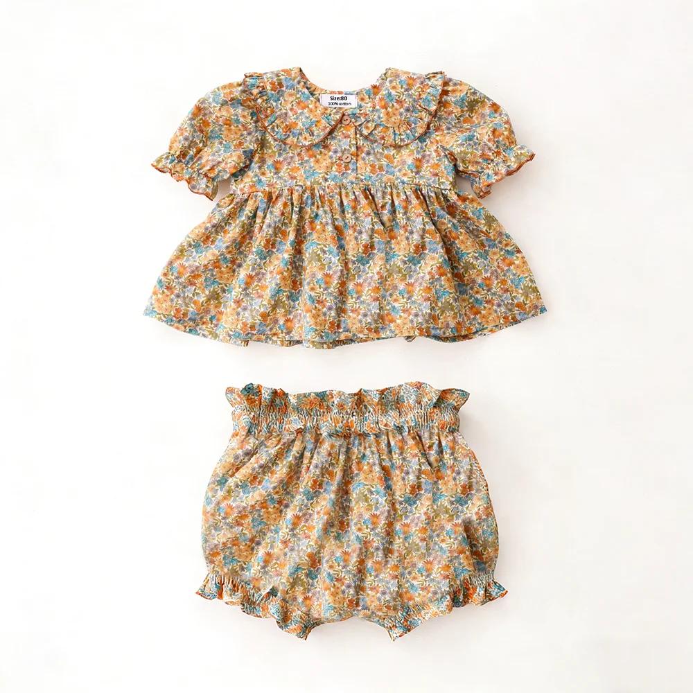 Tenues d'été pour bébé fille 0-2 ans, motif floral vintage, 100% coton, ensemble de 2 pièces, vêteme