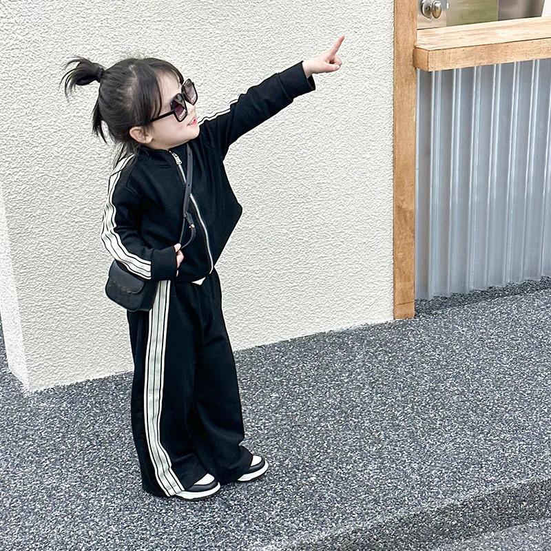 Ensembles décontractés à la mode pour filles, costumes de sport pour enfants, veste à manches longue