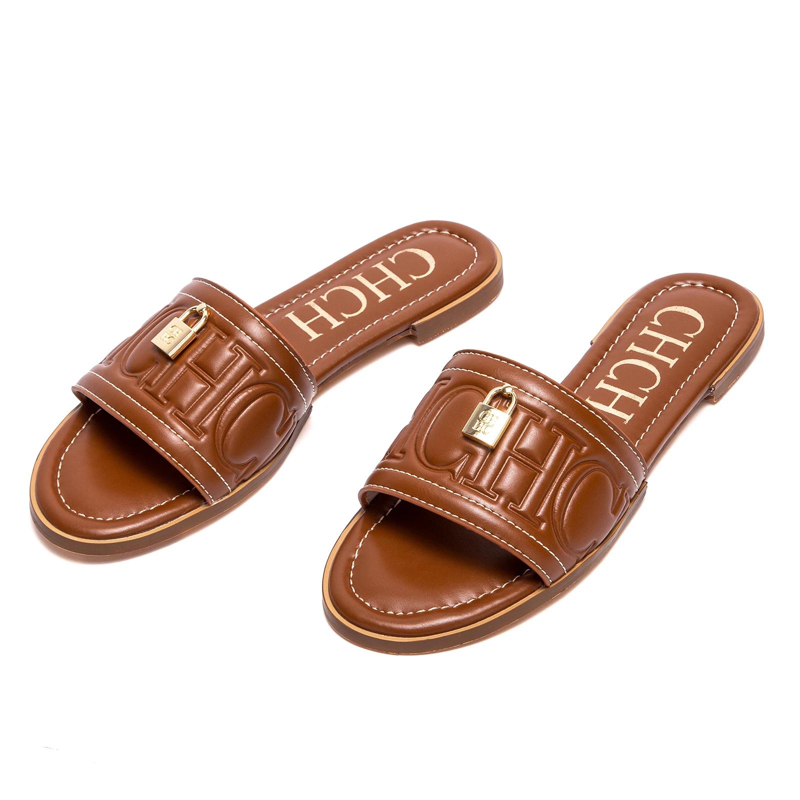 CHCH chaussures plates pour femmes été nouvelles sandales en relief de couleur unie pantoufles de mo