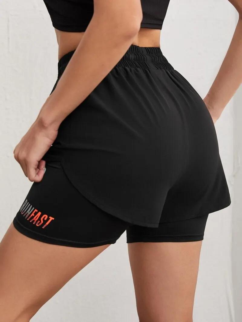 Short de Yoga taille haute pour femmes, avec contrôle de proximité élastique, short de course, faux