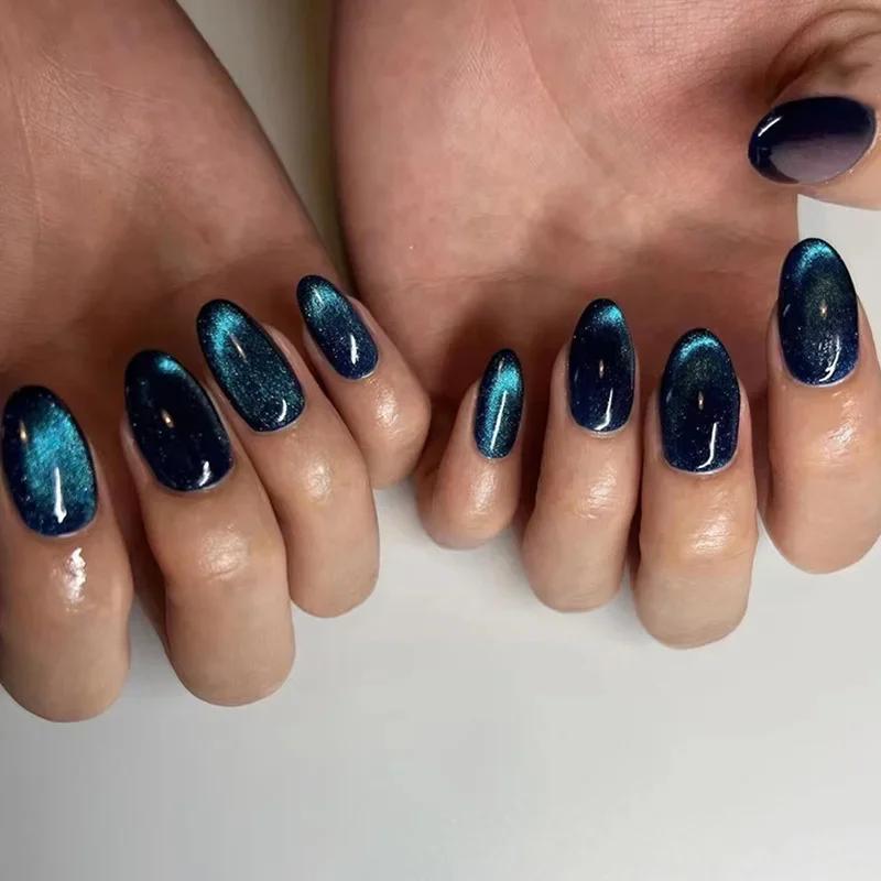Faux ongles simples rouge vin avec colle, mi-longs, à pression en amande, à tête ronde, ovale, couve