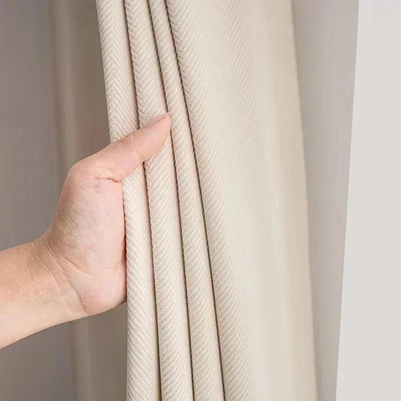 Rideaux occultants en velours épais à chevrons, style nordique minimaliste moderne rétro vert, pour